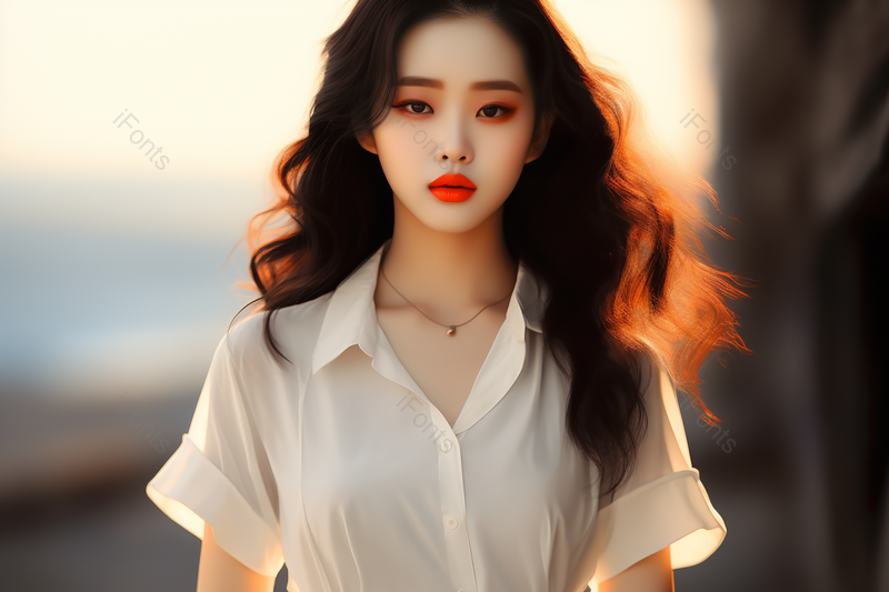一个漂亮的女孩穿着白色蕾丝上衣人物户外写真,高清,摄影图,摄影图片,图片大全,摄影图免费下载